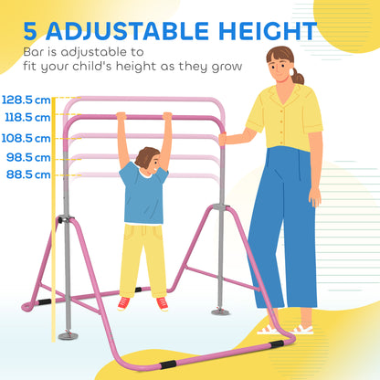 Kids Gymnastic Bar, with Adjustable Height, Foldable Horizontal Bars - Pink