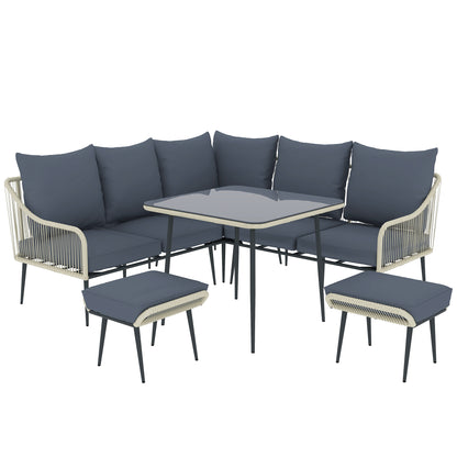 Six-Piece Rattan Strong Garden Sofa Set with Removable and Washable Covers - Grey