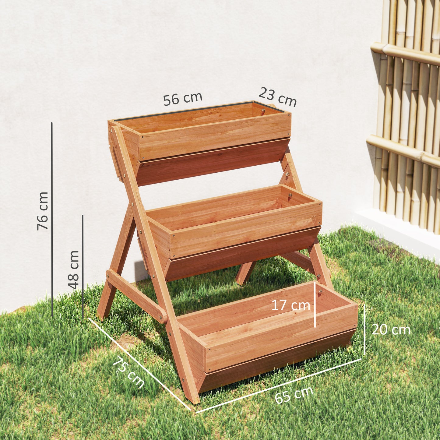 3 Tier Raised Garden Bed Wooden Elevated Planter Box Kit, 66L for Flower, Vegetable, Herb, 65x75x78cm, Brown