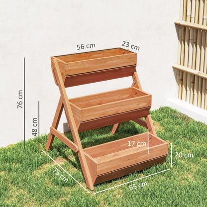 3 Tier Raised Garden Bed Wooden Elevated Planter Box Kit, 66L for Flower, Vegetable, Herb, 65x75x78cm, Brown
