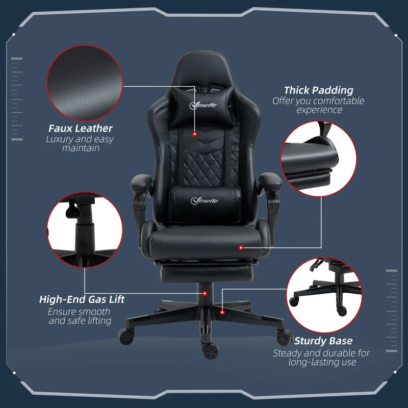 Faux Leather Recliner Racing Gaming Chair with Swivel Wheel Footrest - Black