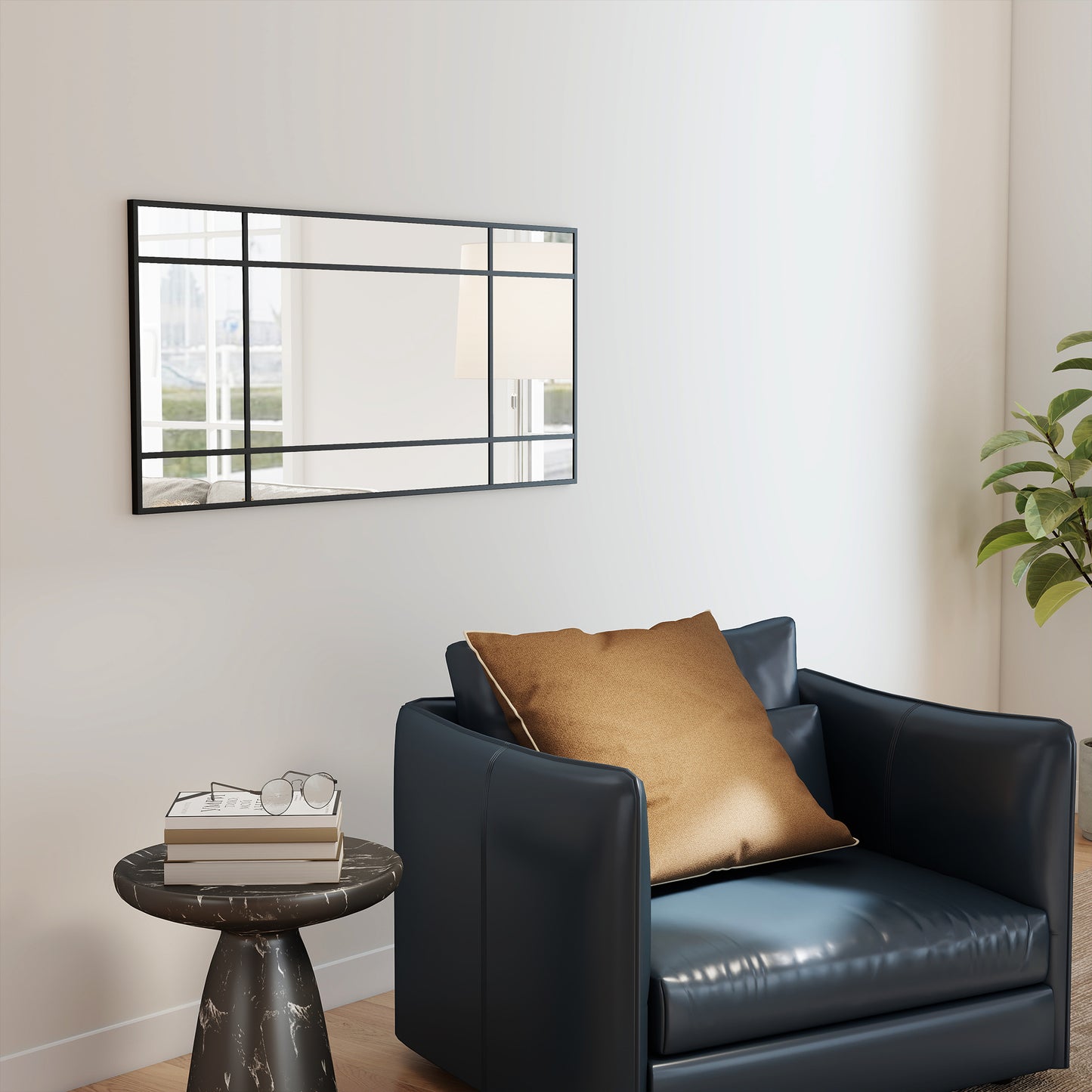 Decorative Grid Wall Mirror, with Back Hooks - Black