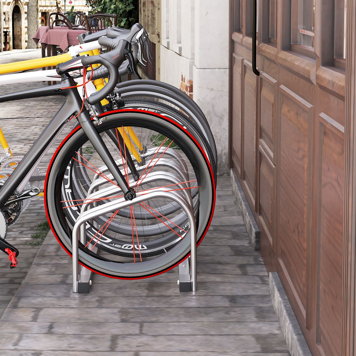 Bike Stand Parking Rack Floor or Wall Mount Bicycle Cycle Storage Locking Stand 110L x 33W x 27H (4 Racks, Silver)