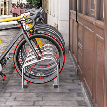 Bike Stand Parking Rack Floor or Wall Mount Bicycle Cycle Storage Locking Stand 110L x 33W x 27H (4 Racks, Silver)