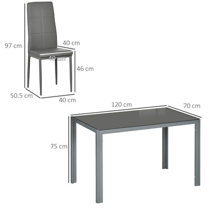 5-Piece Kitchen Dining Table Set with 4 Faux Leather Metal Frame Chairs Glass Tabletop Desk for Dining Room, Kitchen