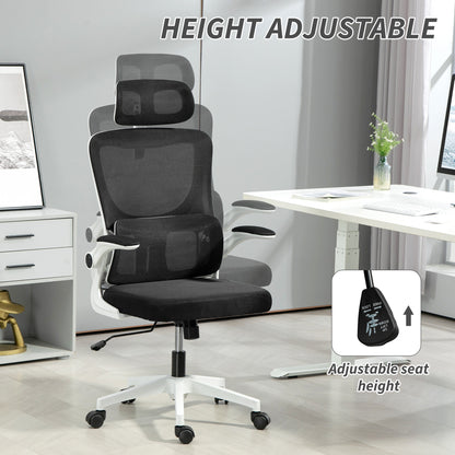 Ergonomic Office Chair, High Back Mesh Computer Desk Chair with Adjustable Headrest and Lumbar Support, Rotatable Armrests