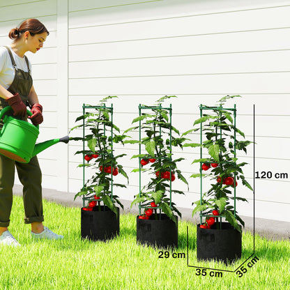 3 Packs Tomato Cages with 83.7L Grow Bags, 120cm Adjutstable Triangle Plant Stakes Support Trellis with Planter Bags