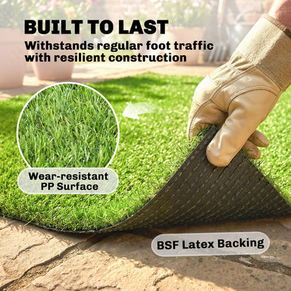 Artificial Grass Turf Low Maintenance Realistic Lawn Pet Turf with Drain Holes for Garden 1m x 4m Green