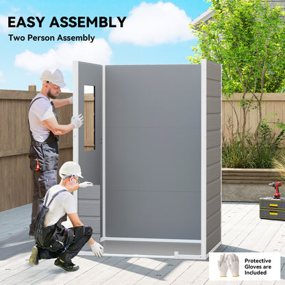 4 x 3 ft Plastic Garden Shed with Floor, Outdoor Storage Shed with Lockable Door, Window and Vent, Light Grey