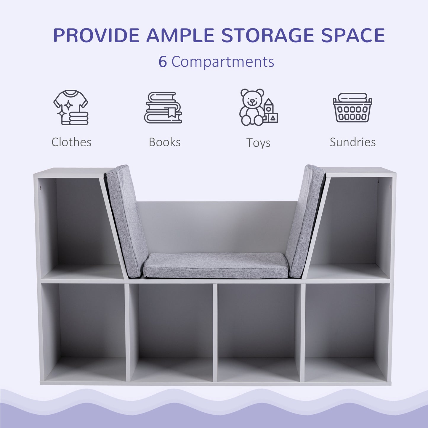 Kids Bookcase Shelf Storage Cabinet Unit, Living Room Sideboard w/ Six Compartments for Toys, Books - Grey