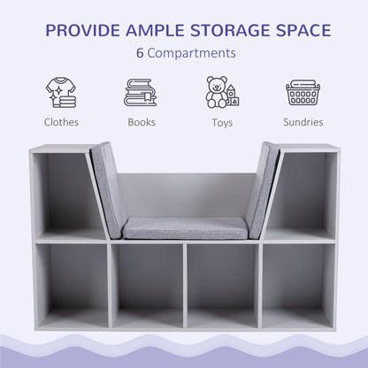 Kids Bookcase Shelf Storage Cabinet Unit, Living Room Sideboard w/ Six Compartments for Toys, Books - Grey