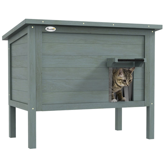 Feral Cat House, Wooden Insulated with Removable Floor, Water-Resistant Openable Roof - Charcoal Grey