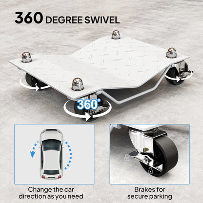 Two-Piece Car Wheel Dolly with Swivel Casters, Non-Slip Metal Plates, 680kg Capacity, Grey