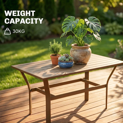 Metal Garden Coffee Table, Rectangular Outdoor Side Table with Slatted Tabletop, Foot Pads for Outside, Garden, Balcony