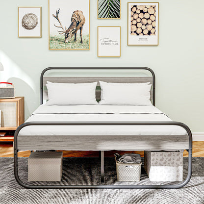 4ft6 Double Bed Frame, Industrial Style Metal Platform Bed Frame with Under Bed Storage, No Box Spring Needed, Easy Assembly