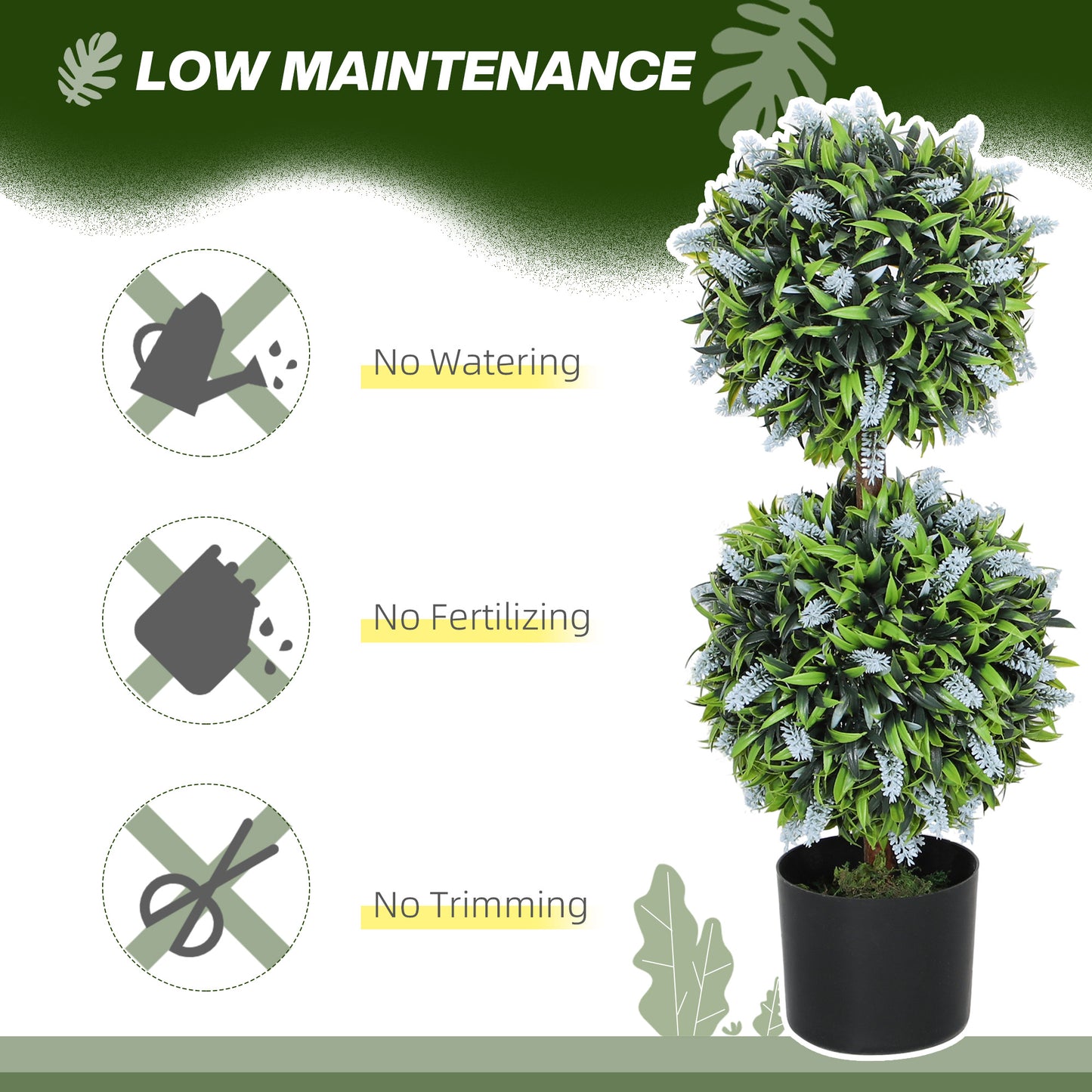 Set of 2 Artificial Plants, Lavender Flowers Ball Trees with Pot, for Home Indoor Outdoor Decor, 70cm