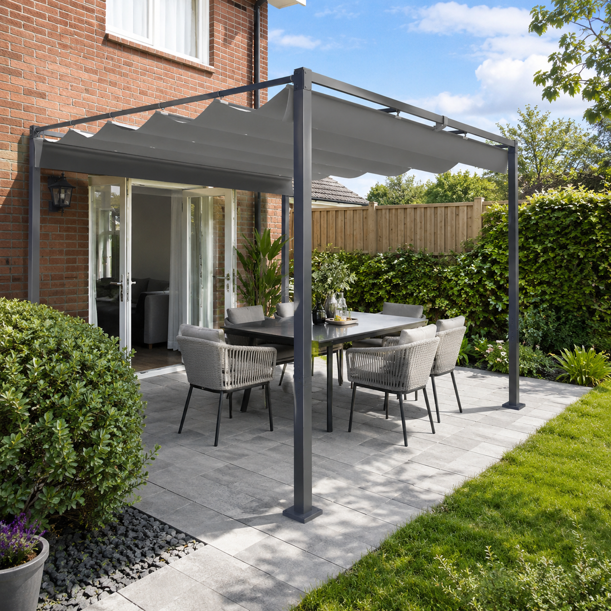 3 x 3m Retractable Roof Metal Pergola - Grey