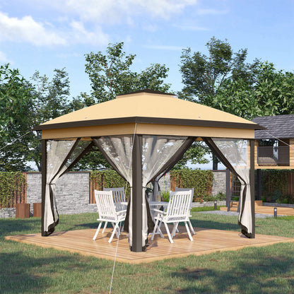 3.3 x 3.3m Pop Up Gazebo, Double Roof Foldable Canopy Tent with Zipped Mesh Sidewalls, Height Adjustable and Carrying Bag
