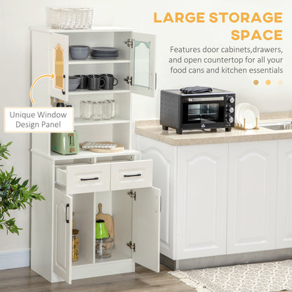 Kitchen Cupboard, Freestanding Storage Cabinet with 2 Adjustable Shelves, 2 Drawers and Open Counter for Living Room