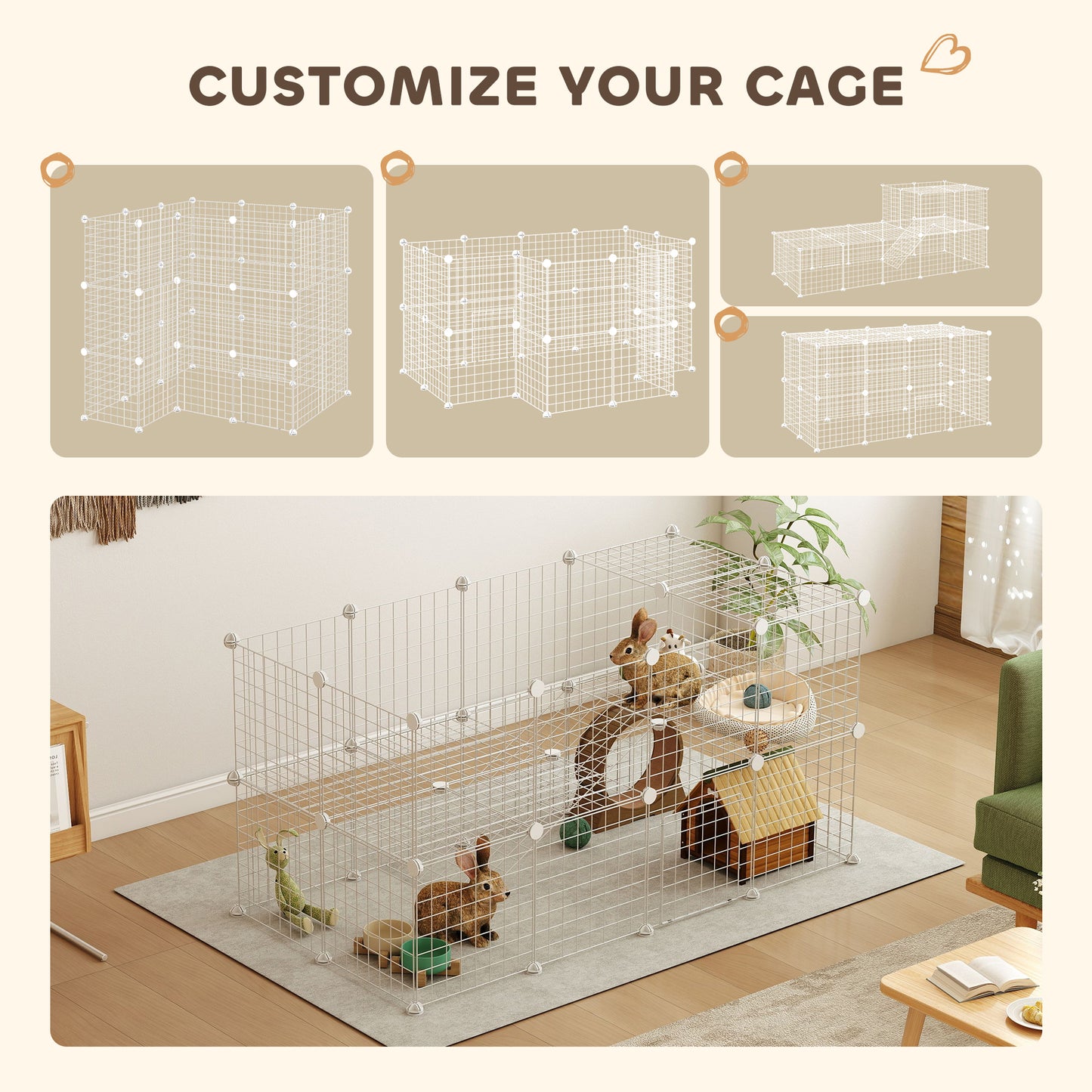 DIY 36 Panel Pet Playpen Metal Wire Fence for Chinchilla, Hedgehog, Bunny, Indoor, Outdoor Use, White