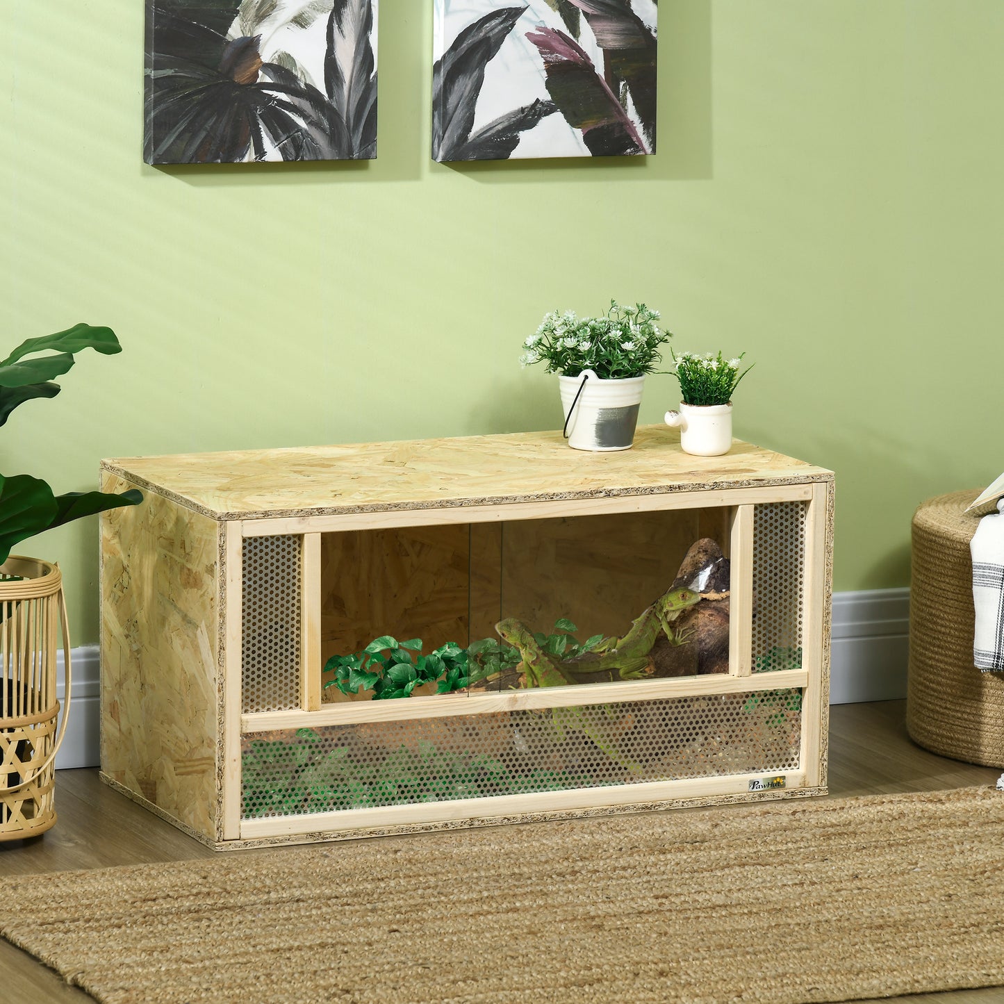 Reptile Terrarium Vivarium Habitat w/ Transparent Sliding Doors, Breathable Mesh, for Lizards, Horned Frogs