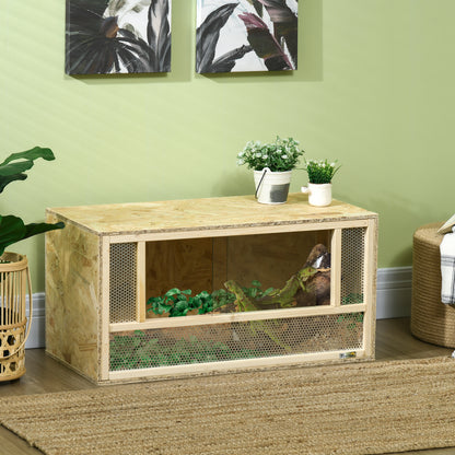 Reptile Terrarium Vivarium Habitat w/ Transparent Sliding Doors, Breathable Mesh, for Lizards, Horned Frogs