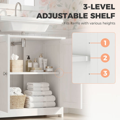 Under Sink Bathroom Cabinet, Freestanding Under Sink Cabinet with 2 Doors and Adjustable Shelf for Basin without or with Pede