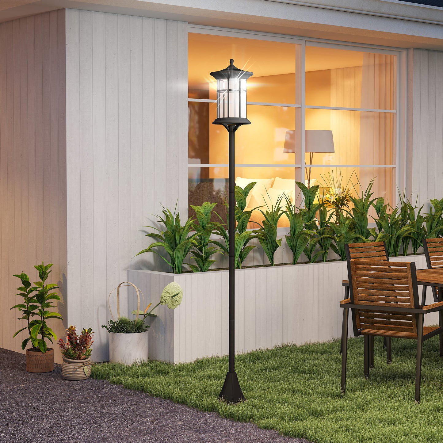 Set of Two 1.8m Traditional Style Solar Lamp Posts - Black