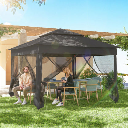 3 x 3(m) Pop Up Gazebo, Double-roof Garden Tent with Netting and Carry Bag, Party Event Shelter, Black