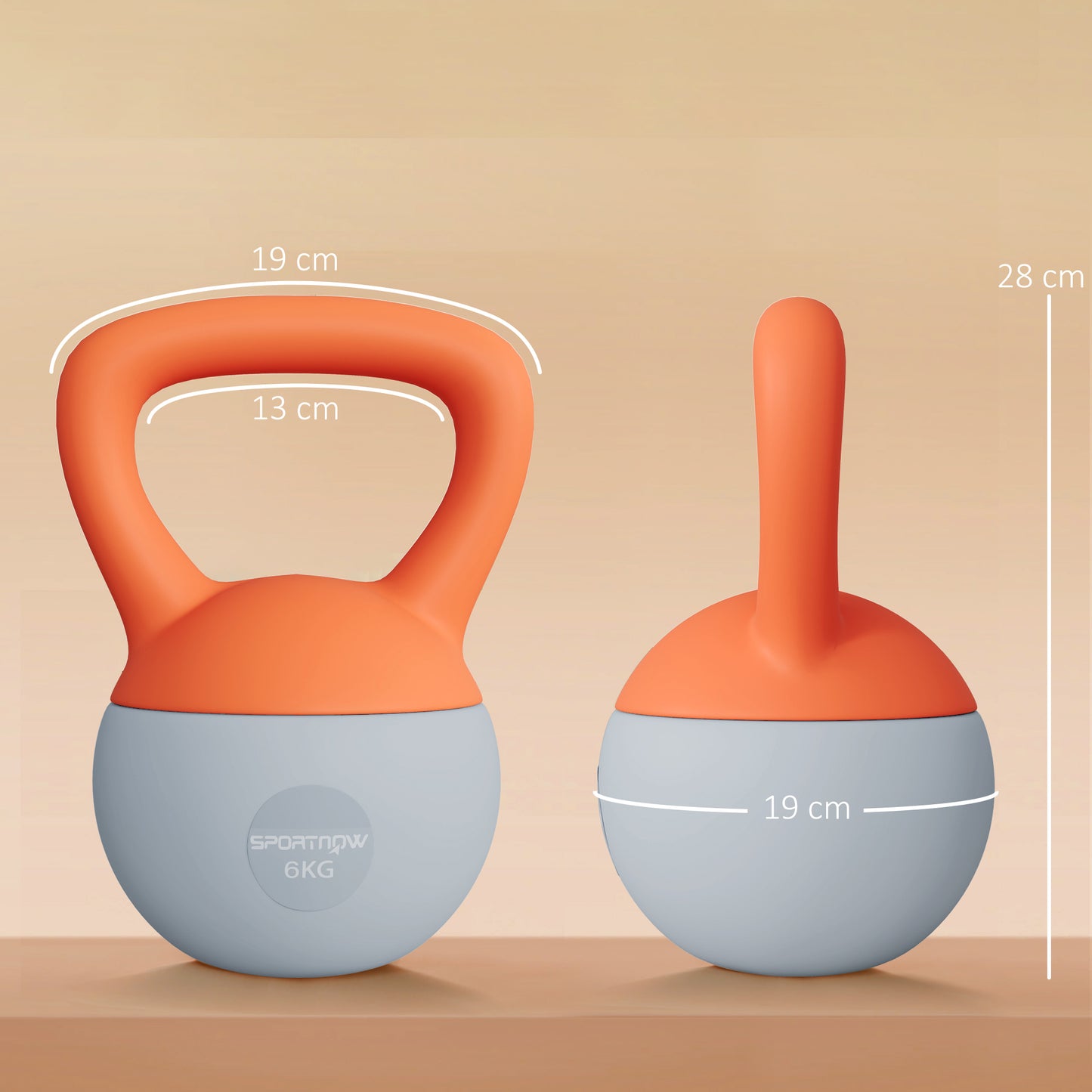 6KG Soft Kettlebell with Non-Slip Handle, for Home Gym, Weight Lifting, Strength Training, Orange/Grey