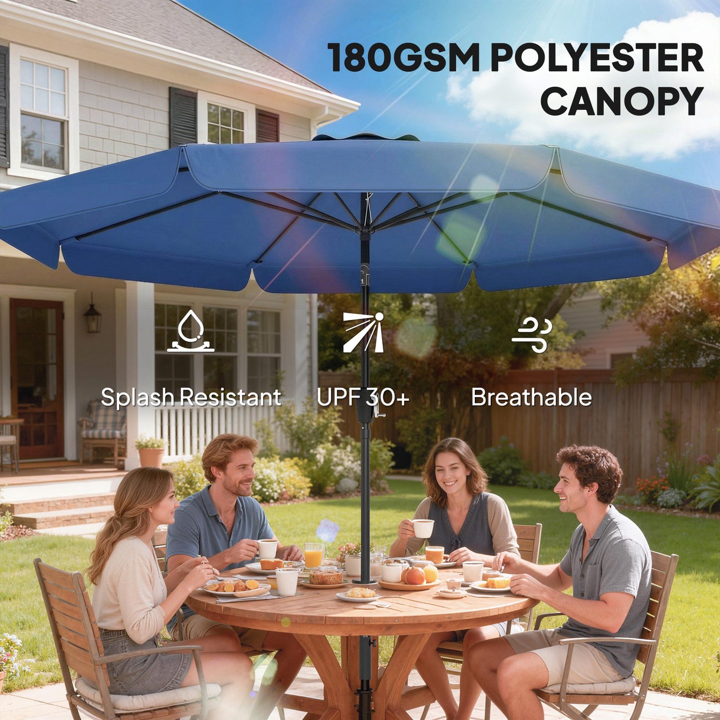 3 m Garden Parasol with Tilt Mechanism & Crank Handle, UPF 30+ Patio Umbrella Outdoor Table Umbrella, Dark Blue