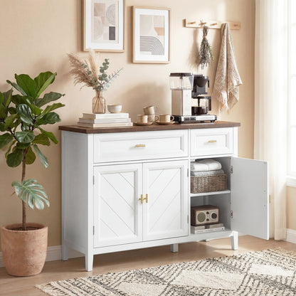 Modern Sideboard with 3 Doors, 2 Drawers and Adjustable Shelves, White
