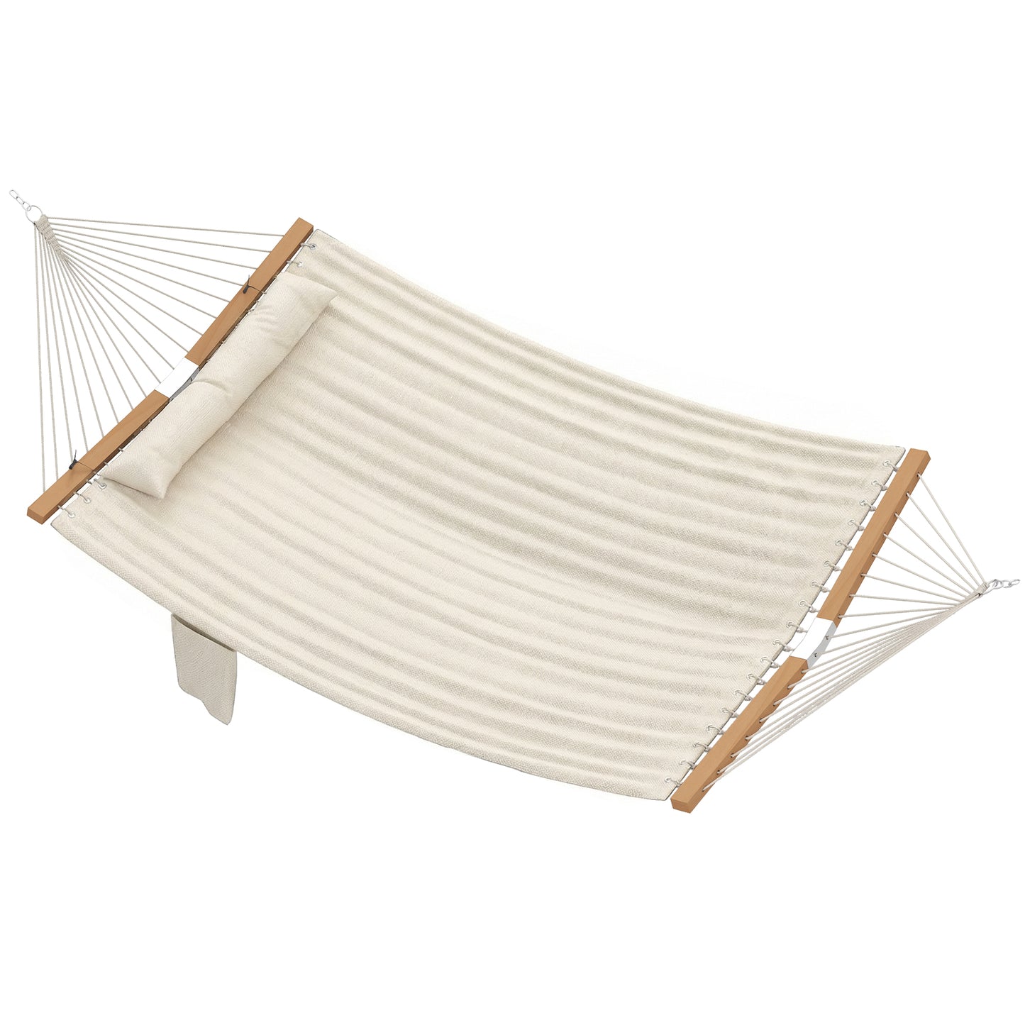 Double Hammock 2 Person Swing Bed with Spreader Bars, Pillows, Pad, 200 x 140cm, Cream White