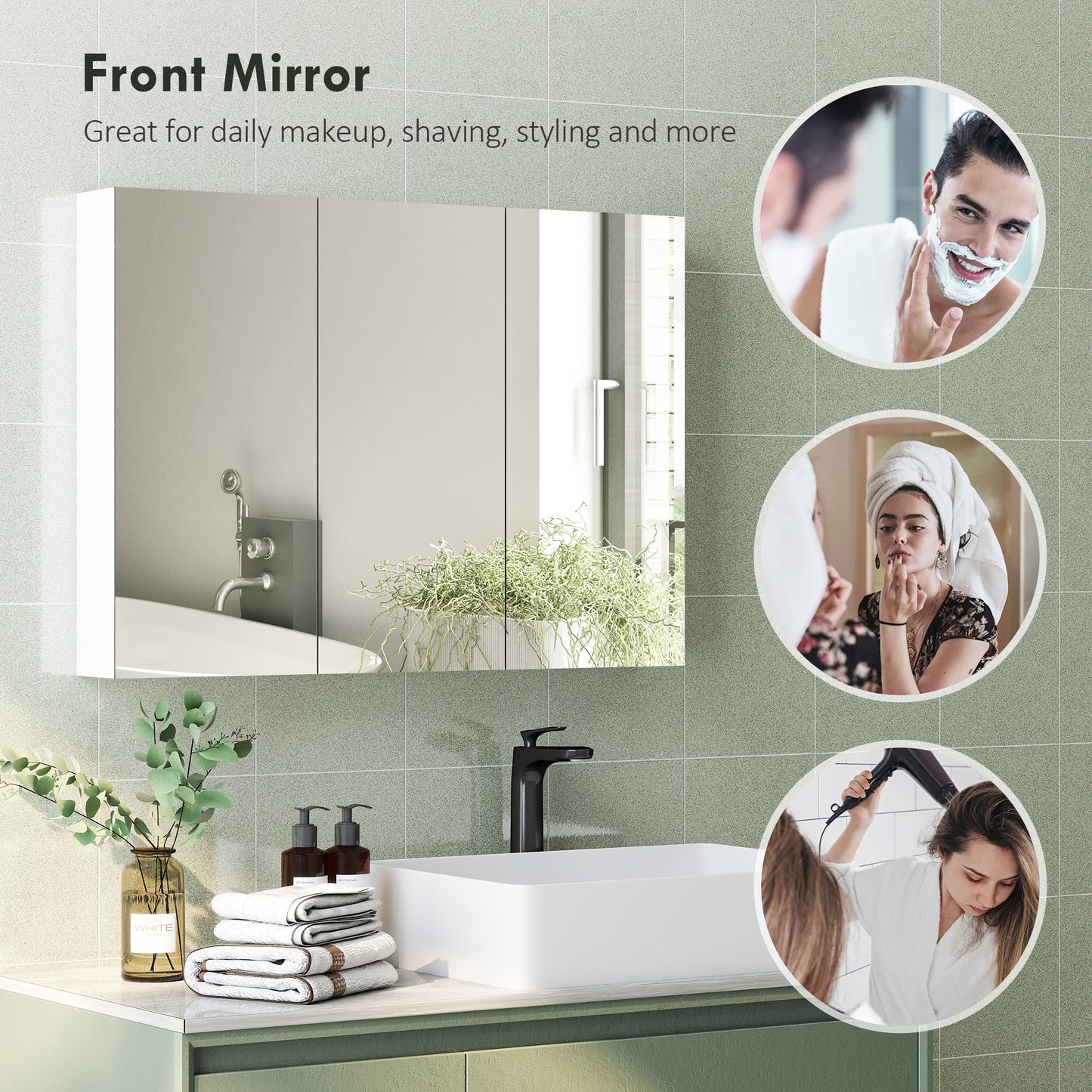 Three-Mirror Bathroom Storage Cabinet - White