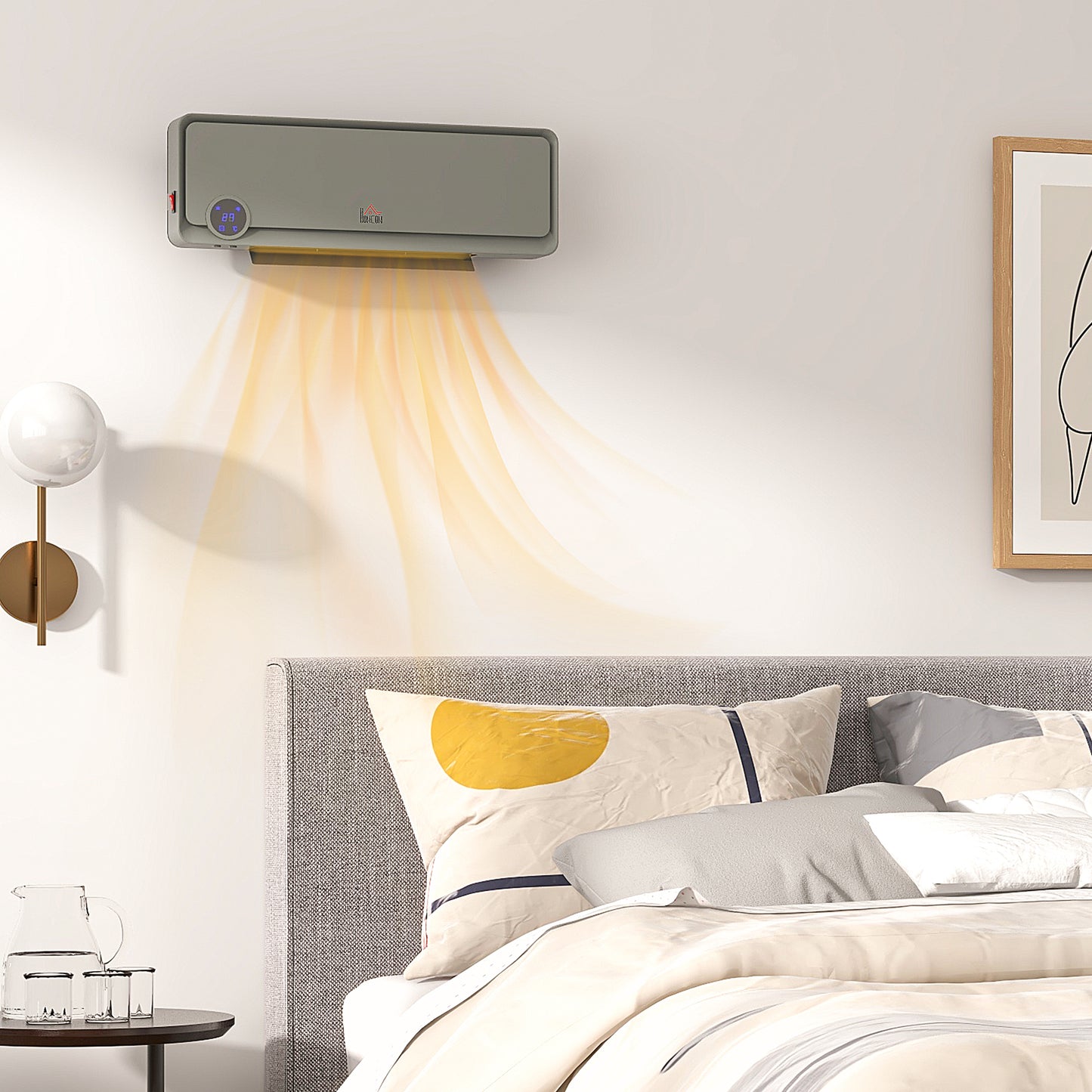 Wall Downflow Heater 2 Heat and Fan 1000W/2000W, Electric Space Heater with Timer Remote Oscillating