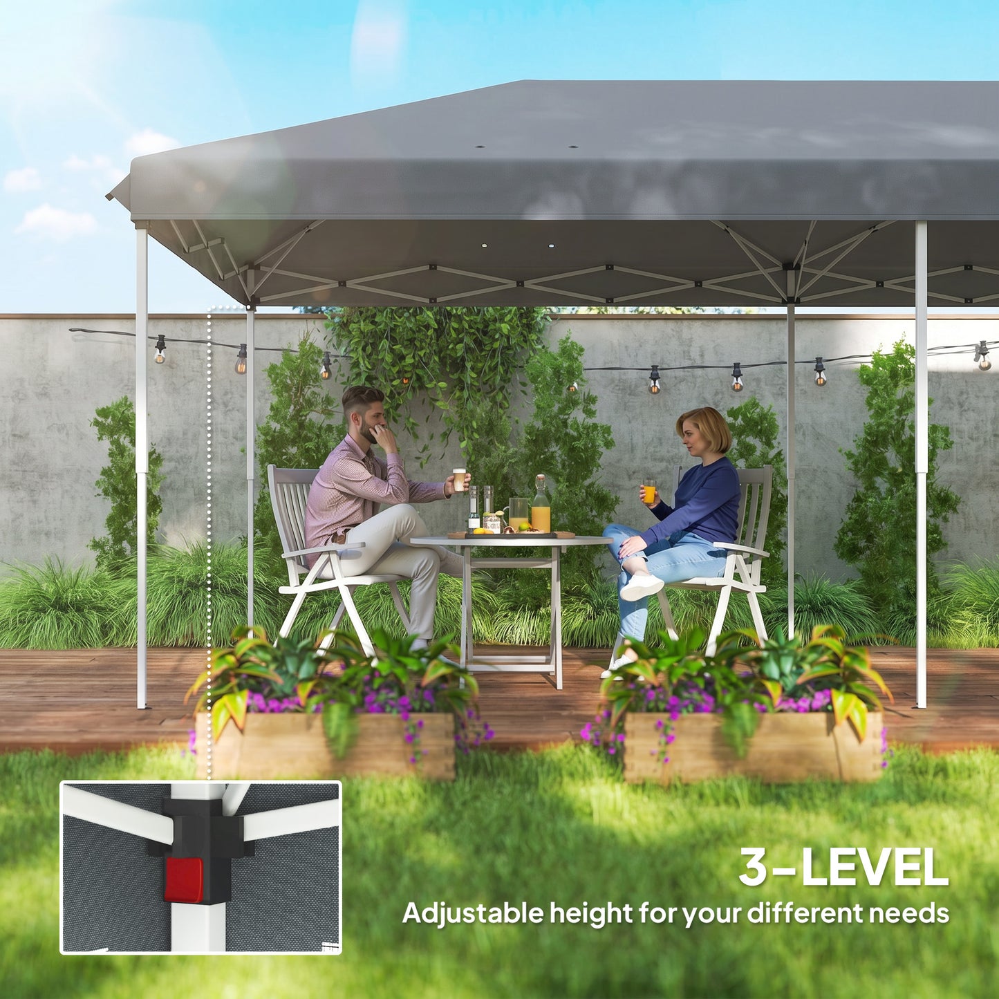 3 x 6m Pop Up Gazebo, Outdoor Canopy Shelter, Marquee Party Wedding Tent with 6 Mesh Walls and Carry Bag, Grey