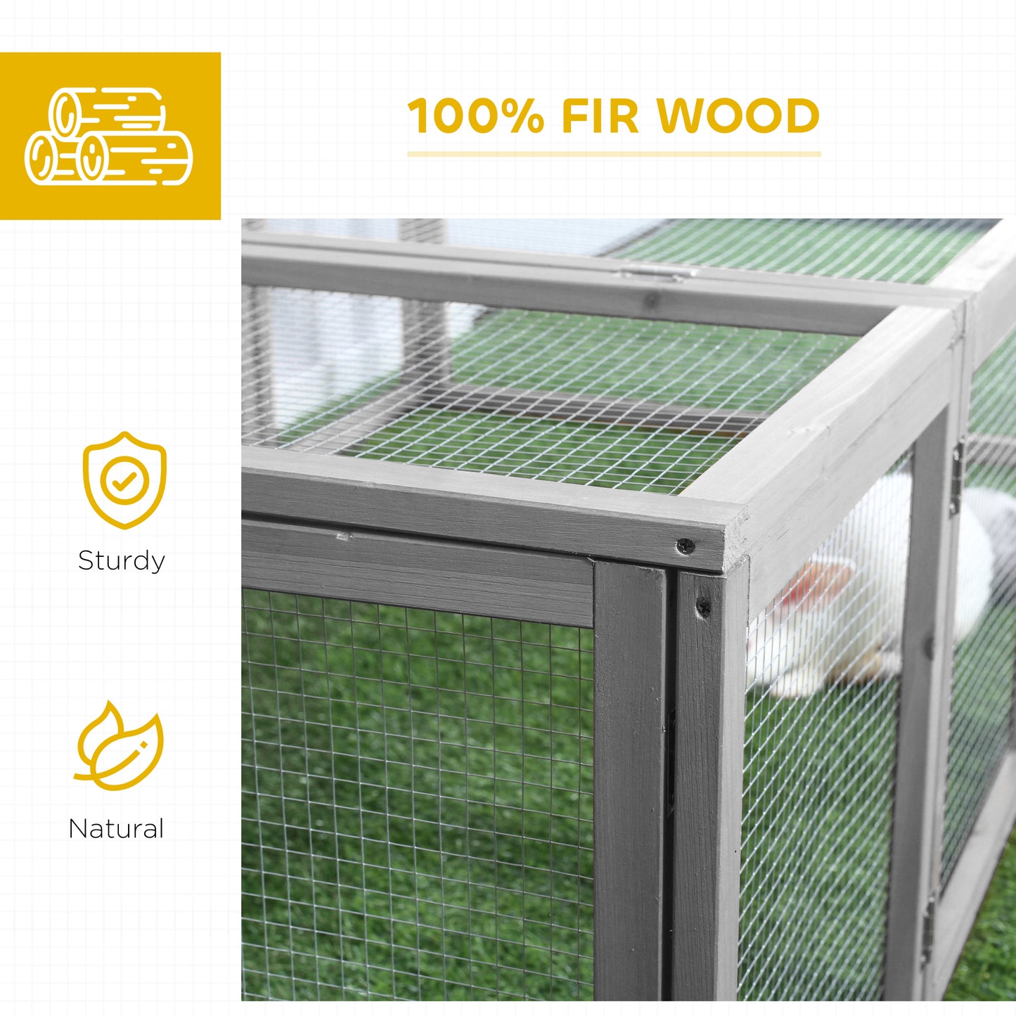 Wooden Rabbit Hutch Cage 6ft with Wire Mesh, Openable Roof, Play Space for Outdoor, Grey