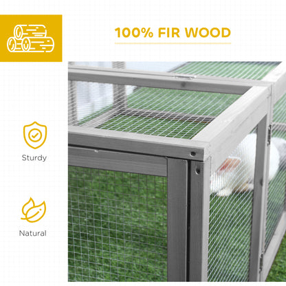 Wooden Rabbit Hutch Cage 6ft with Wire Mesh, Openable Roof, Play Space for Outdoor, Grey