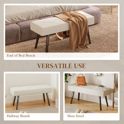 Upholstered Hallway Bench, End of Bed Bench with X-Shape Design and Steel Legs, Cream