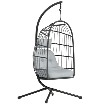 Hanging Egg Chair, Indoor Outdoor Hammock Swing Chair with Stand, Safety Strap, Foldable Basket, Dark/Light Grey