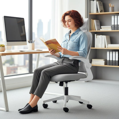 Ergonomic Office Chair with Foldable Backrest, 2D Headrest - Light Grey