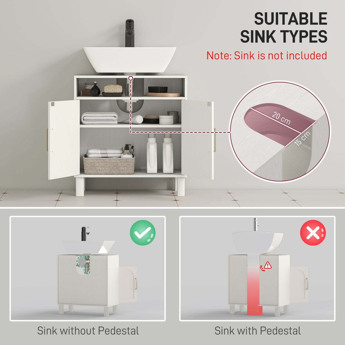 Under Sink Cabinet for Basin without Pedestal - Cream White