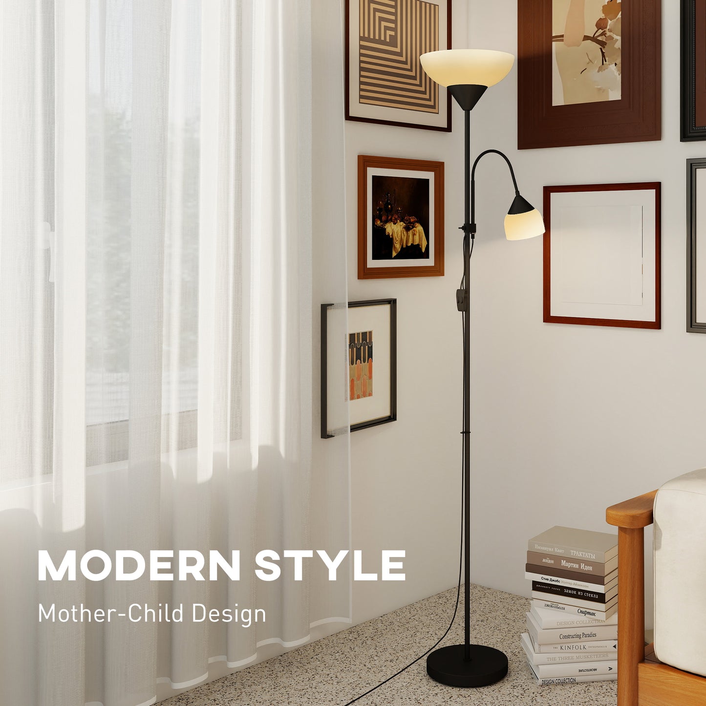 LED Floor Lamp 180cm Tall Standing Lamp with Adjustable Gooseneck, 3000K/4500K/6500K Colour Temperatures, Black