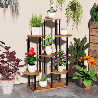 Seven Wooden Shelf Plant Stand