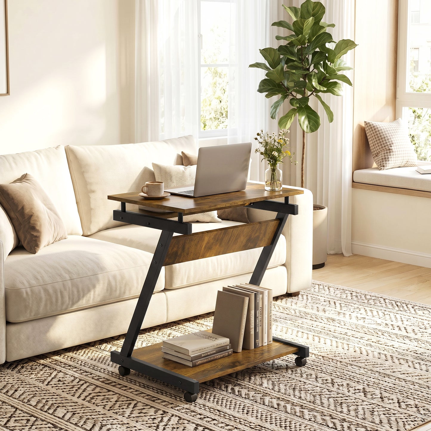 Movable Computer Desk with 4 Moving Wheels and Keyboard Tray