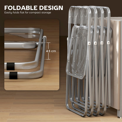 Foldable Chairs, Folding Chairs with Transparent Seat and Backrest, Heavy Duty Steel Frame, 47W x 48D x 75H cm, Clear