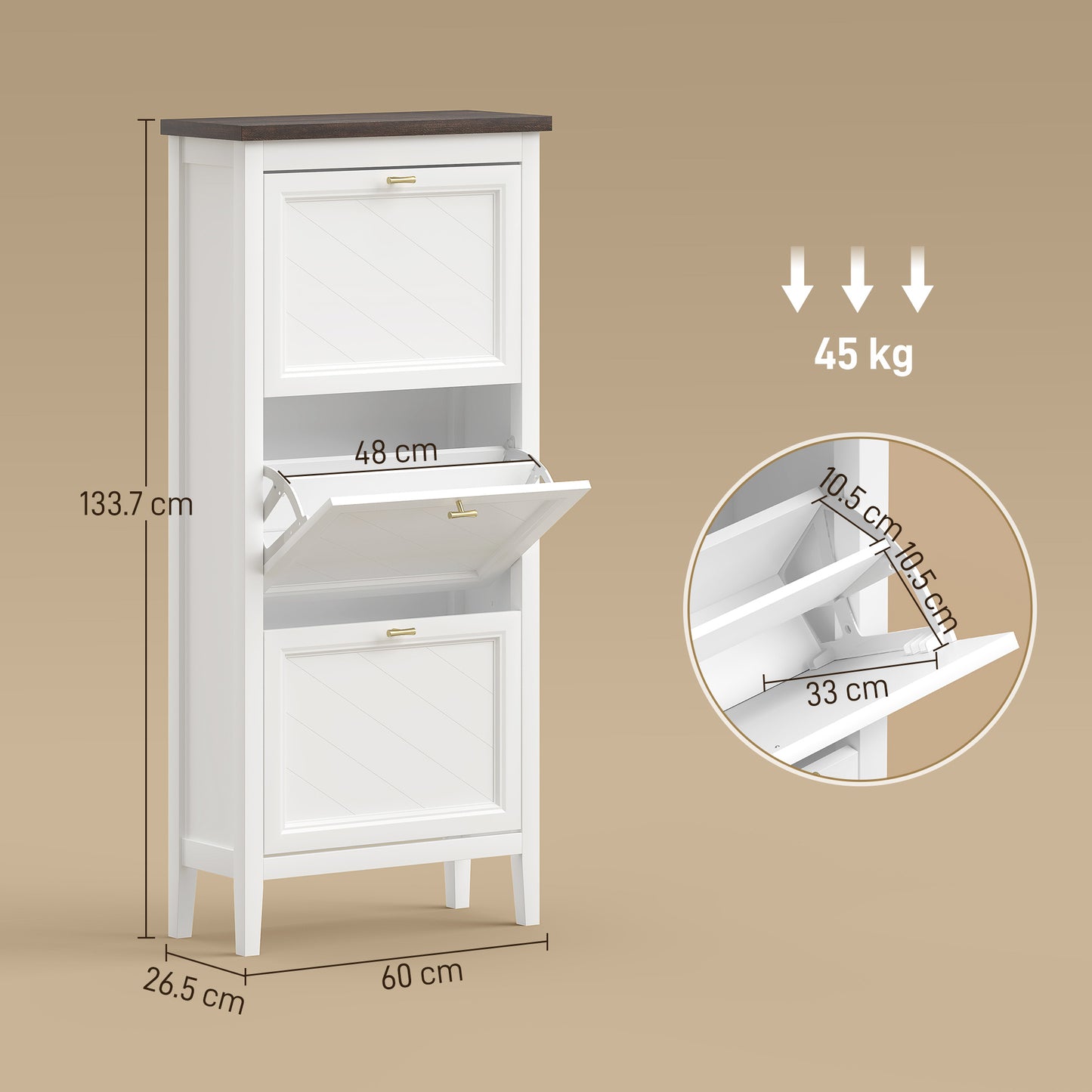 Shoe Cabinet with 3 Flip Drawers, Farmhouse Narrow Shoe Storage Cabinet with Adjustable Shelves, White