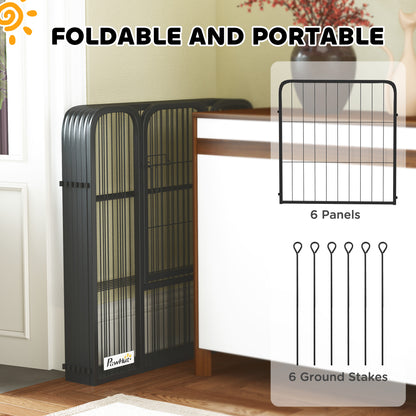 Six-Panel Dog Playpen with Door, for Small Dogs, Indoors, Outdoors, 60cm Tall, Black