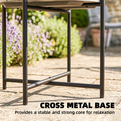 54 cm Round Outdoor Side Table, Industrial Small Garden Table with Slatted Wood Top and Metal Frame, Dark Grey