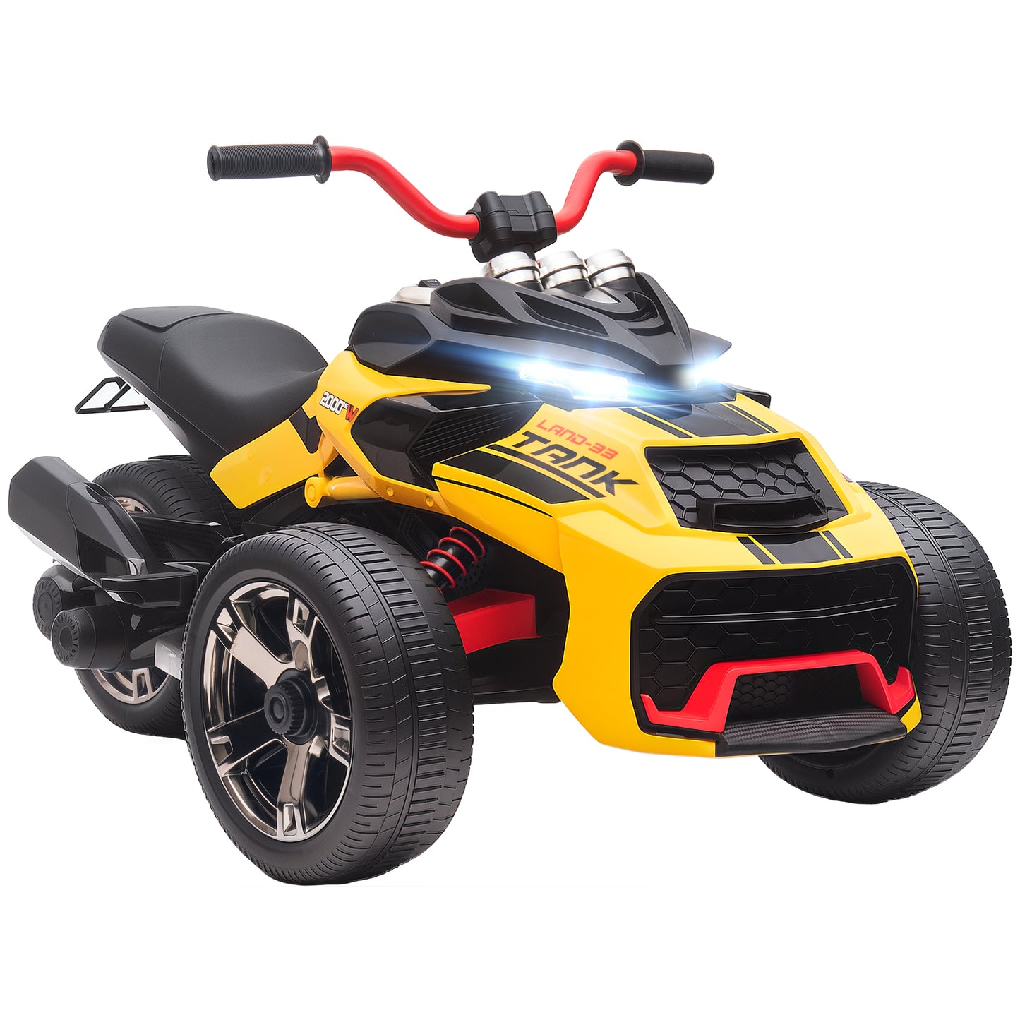 12V Kids Electric Ride On Car with 3 Wheeler, MP3 Player, Horn, 2 Speeds, LED Lights for Boys & Girls Ages 3-8, Yellow